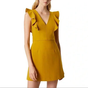 French Connection whisper mustard ruffle mini dress